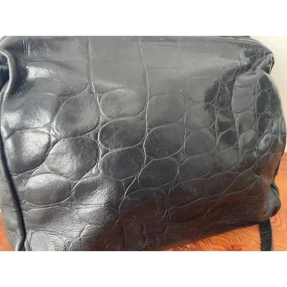 VTG Franco Godi Italia Black Crocodile Embossed Leather Satchel Style Handbag - Picture 5 of 16